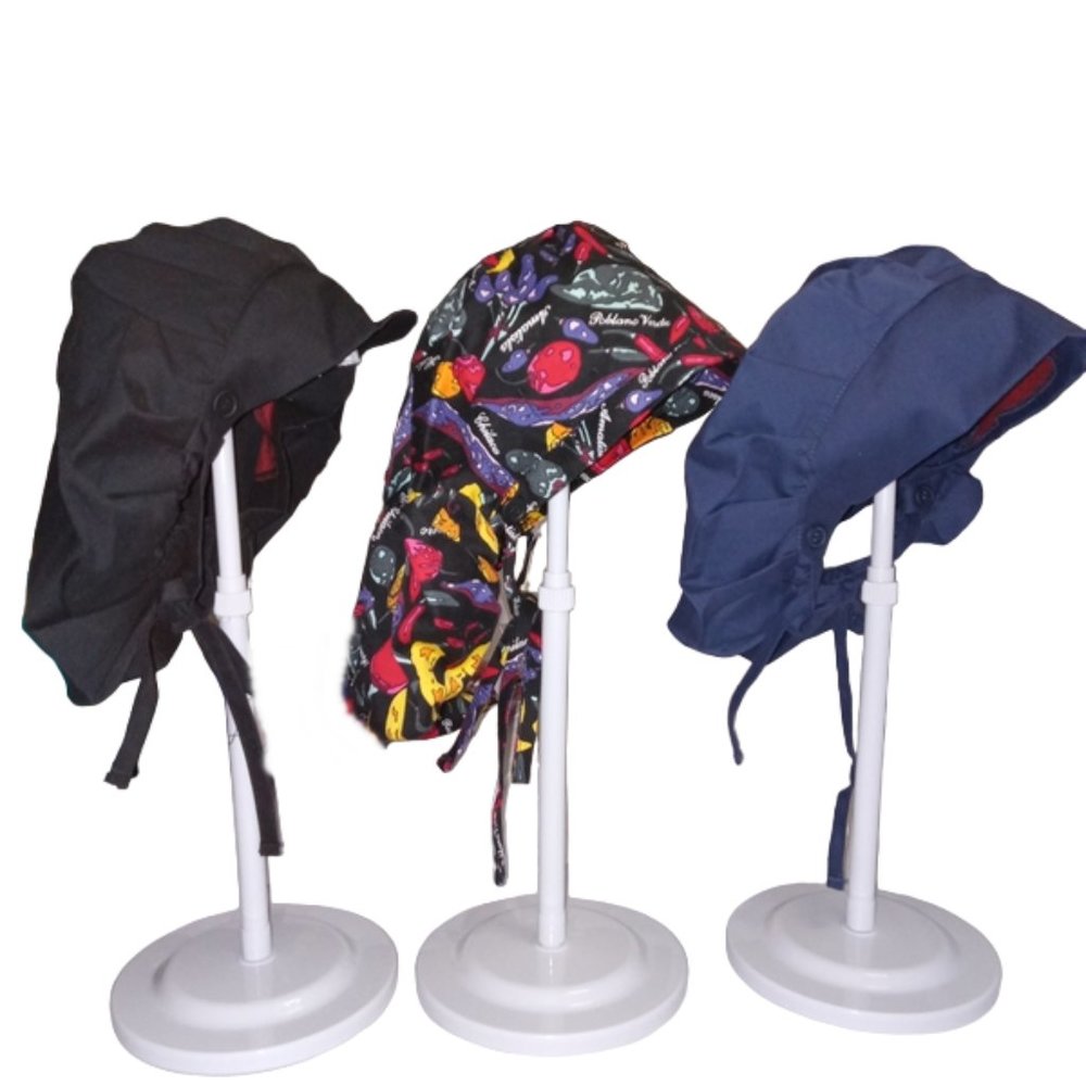(3) Landau Scrub Bonnet Caps Hats Unisex: Black - Peppers - Blue NEW men/women